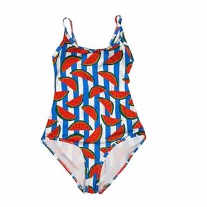 Hanna Andersson Watermelon One Piece Swimsuit M NWT Blue Stripe Summer Pool
